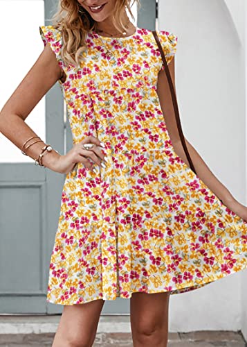 KIRUNDO Women's Summer Dresses Sleeveless Ruffle Sleeve Round Neck Solid Loose Short Flowy Pleated Mini Babydoll Dress - Image 5