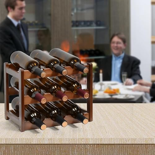 Soporte para 9 botellas de vino de madera sólido miniatura 2