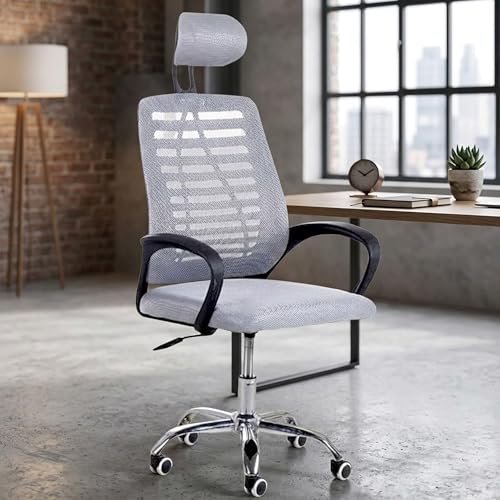 Image of NORMAN JR,Mesh Office Desk Chair,Rocking Chairs Ergonomic Computer Chair Adjustable High with Headrest and Comfortable Armrest Swivel Chair - Jet Grey & Black Handle