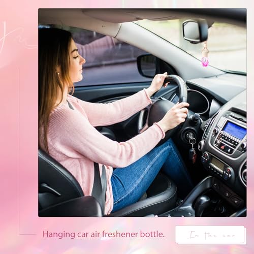 Image of 20 Pieces Hanging Car Air Freshener Gradient Pink Diffuser Bottles Empty Glass Perfume Refillable Essential Oil Aromatherapy Diffuser Pendant for Auto Interior Accessories(Skull Style)