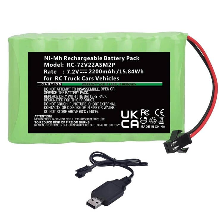 Pickle Power Batterie NIMH 7,2 V 2200 mAh AA RC Rechargeable avec connecteur SM à 2 Broches pour véhicules radiocommandés, camions, Bateaux, Bateaux,...
