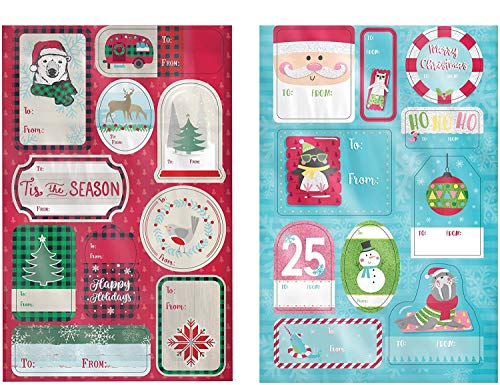 Multiple Sizes Self Adhesive Gift Tag Stickers Label 100 Count Modern Red, White, Silver, and Plaid Designs - Easy to Use - Looks Great on Gifts Presents, Wrapping Paper and Gift Bags