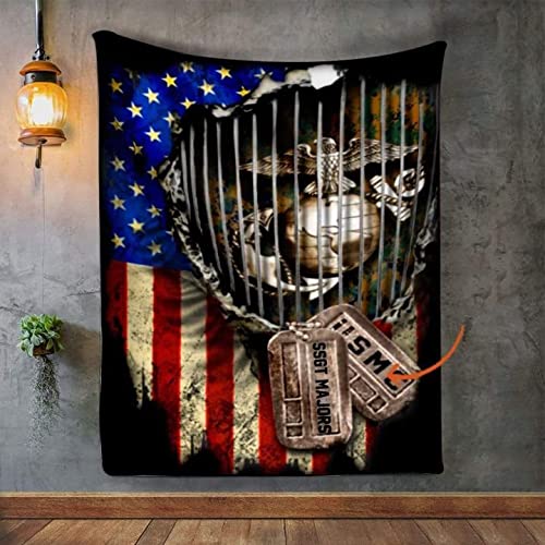 SuperBingo Personalized Name USMC Fleece/Sherpa/Woven Custom Blanket for United States Marine Corps Blankets US Marine Corps Gifts for Men, Multicolor, 50x60IN