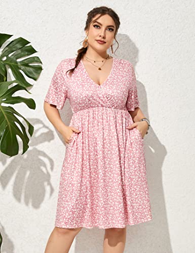 Image of ShopWonder Plus Size Dress Women's V Neck A-Line Knee Length Wrap Swing Dresses Plus Size A Line Party Mini Dress