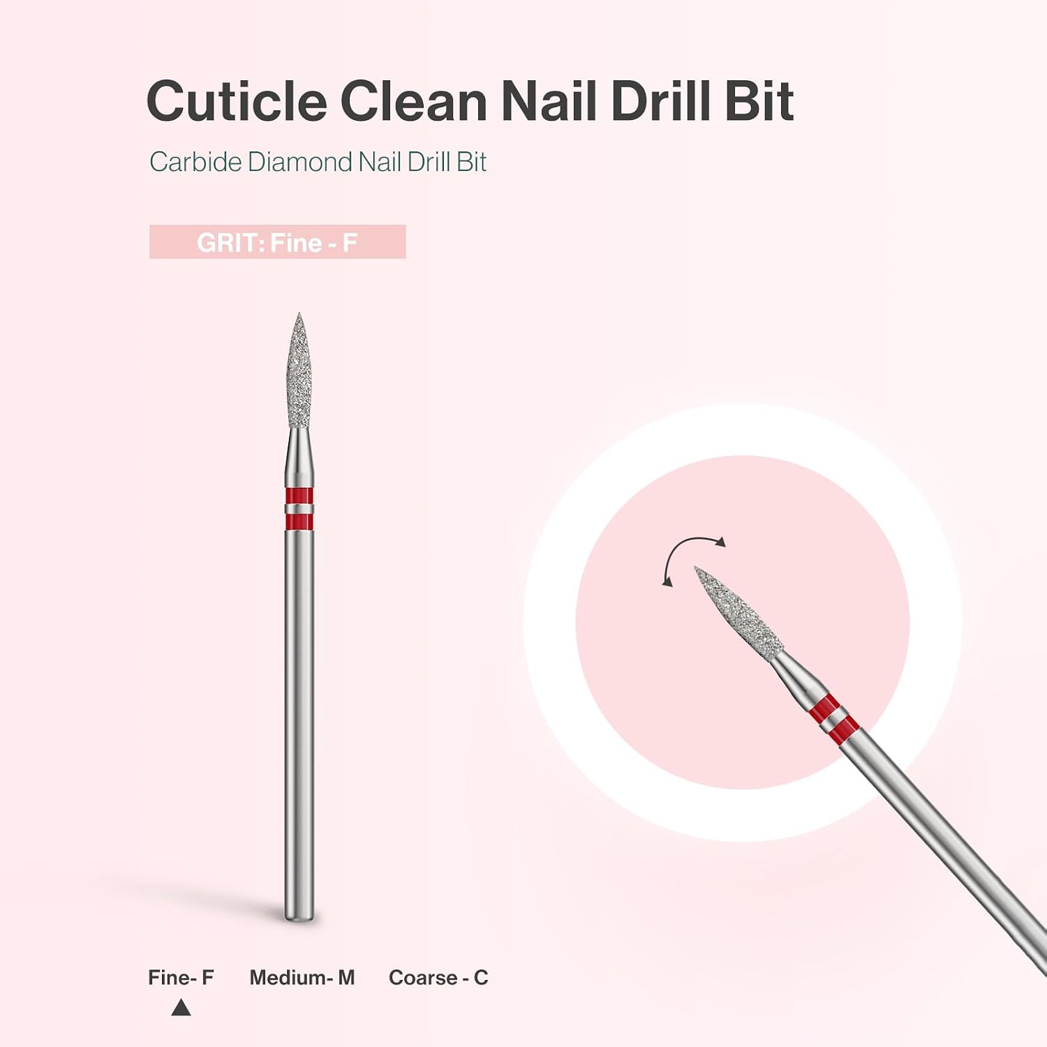 MelodySusie 2mm Flame Shape Cuticle Clean Nail Drill Bit 3/32'', Professional Safety Carbide Diamond Under Nail Cleaner for Cuticle Dead Skin Nail Prepare, Beginners Bits, Series Bit-S, Fine