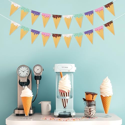 Image of VILIFEVER Ice Cream Cone Banner for Birthday Party Decorations Garland Ice Cream Theme Baby Shower Supplies Wedding Bar Sign Donut Grow Up Photo Backdrop Favors