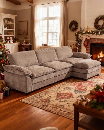 Karl Chenille L-Shaped Modular Sofa 3 Seats with Ottoman