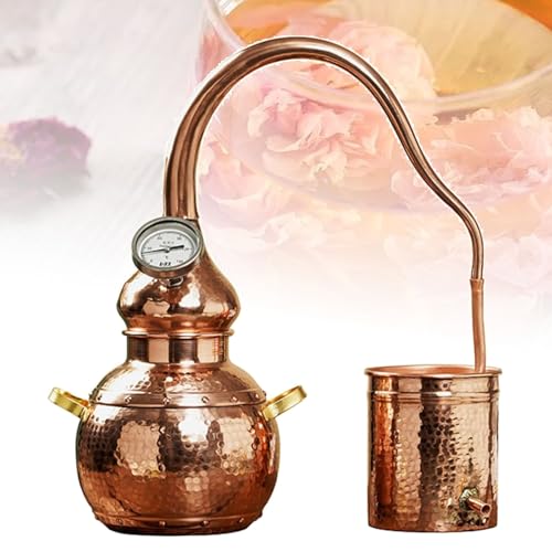 Kadxyan Pure Copper Alembic Still Kit, Home Distiller with 3L Thermometer Cooling Pipe Heating Methods Open Flame Bottom/Induction Stove Bottom Beautiful Craftsmanship for Essential Oils Hydrosol