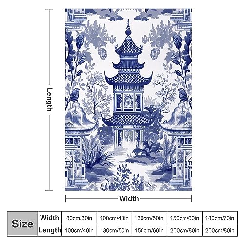 Popeven 84ZWVJTLKGFK 60X80In Flannel Fleece Throw Blanket For Couch Office Bed Chinoiserie Blue And White Asian Pagoda And Floral Lightweight Plush Fuzzy Cozy Soft Blankets And Throws thumb #1