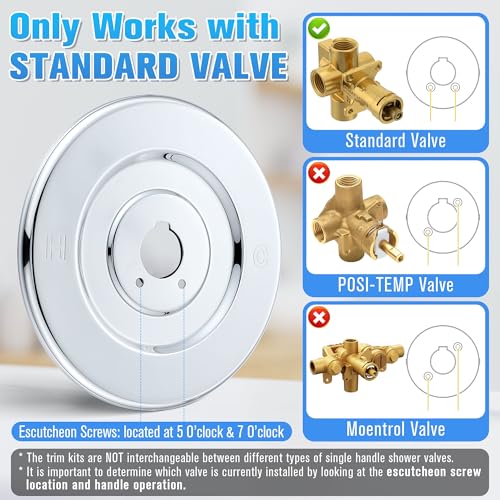 Image of Enhon Tub and Shower Trim Kit, Shower Trim Compatible with Moen Chateau T470 Single Handle Tub /Shower Standard Valve, Escutcheon Screws Tube and Handle(Chrome, Knob)
