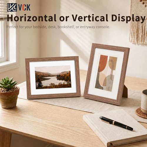Image of VCK 8x12 Picture Frame 5 Pack, Walnut Exclusive Wood, HD Glass, for Photo