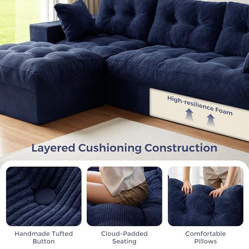 Image of MAXYOYO 96 inch L Shaped Modular Sectional Sofa with Ottoman, Cloud Boneless Couch with Layered Cushion, Upholstered Flexible Module Combination Sofa for Living Room, No Assembly, Navy