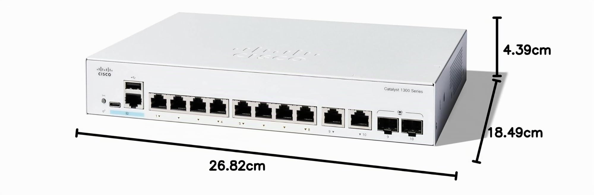Cisco Commutateur administrable Cisco Catalyst 1300-8T-E-2G, 8 Ports GE, alim. Externe, Ports combinés 2x1GE, Garantie limitée à Vie (C1300-8T-E-2G)