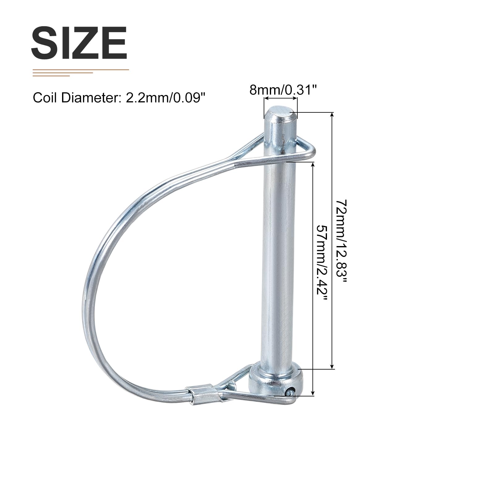 DTGN 8mm x 72mm (DxL) Shaft Locking Pin - 1Pack - Good for Farm Trailers Lawn - Carbon Steel Round Trailer Coupler Pin - Silver Tone - Image 2