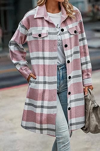 Image of PRETTYGARDEN Womens Plaid Shacket Jacket Flannel Shirts