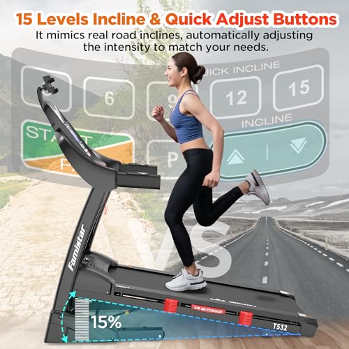 Image of 5.1HP Folding Treadmill for Home with 15% Auto Incline, 300 LB Capacity, Portable Foldable Treadmill, Free APP Control, Adjustable iPad Holder, 10MPH Speed, 71 Programs, Knee Strap Gift