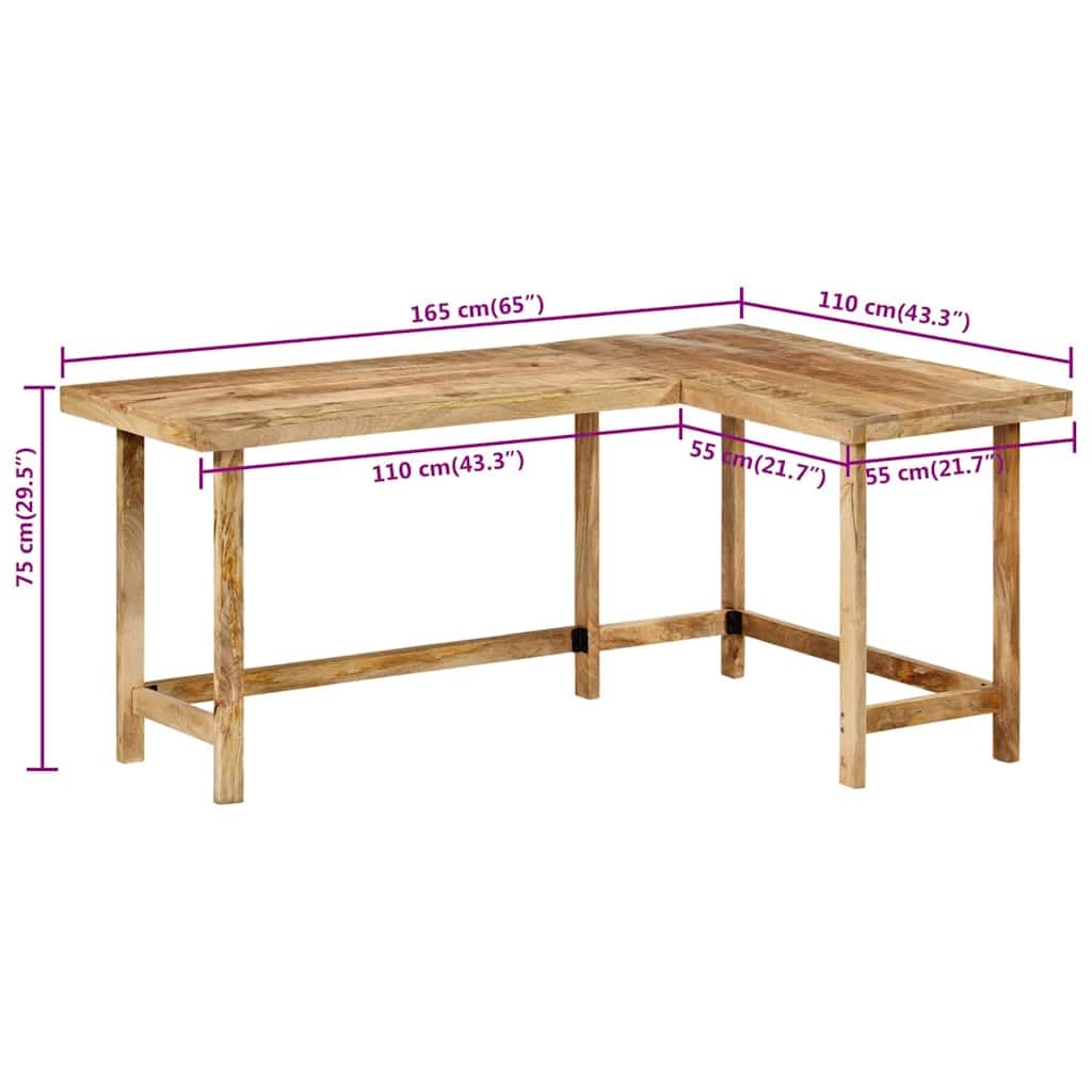 Escritorio 165x110x75 cm Madera de mango macizo en forma de L