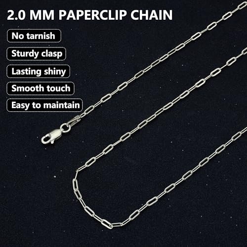Silver Necklace for women 2mm 3mm 4mm 5mm Gold/Silver Paperclip Chain Solid 925 Sterling Silver Clasp Paperclip Chain for women 16/18/20/22/24/26/30 Inches4