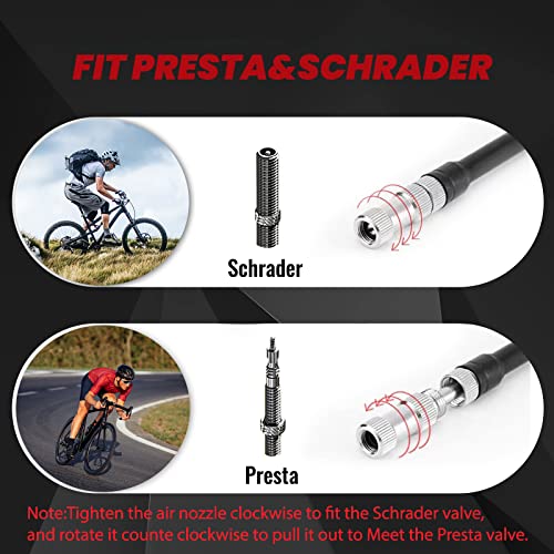 High-Pressure Shock Pump for Mountain Bike,Gylbuz MTB Shock Air Pump for Fork and Rear Bicycle Suspension with Gauge(300 PSI Max),Fits Schrader & Presta Tire - Thumbnail 6