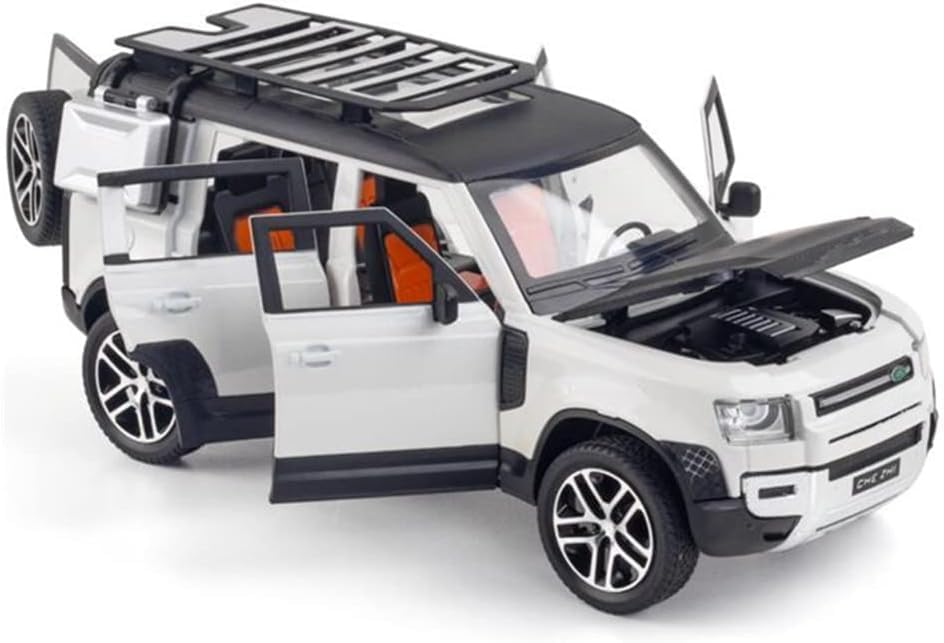 Image of DEOXY 1:24 Scale Land Rover Defender Die-Cast Model SUV - White Off-Road Friction Toy Car with Openable Doors, Roof Rack, Pull Back Action, Lights & Sound - Metal Body for Kids