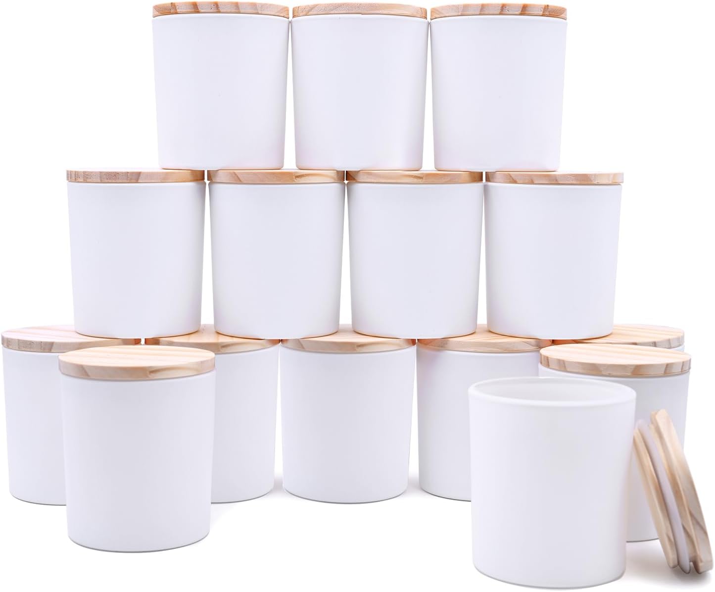 8 OZ Thick Candle Jars for Making Candles 15 Pcs, White Empty Jars with Wood Lids for Candle Making, Sample Container,Matte White Matte White 8oz