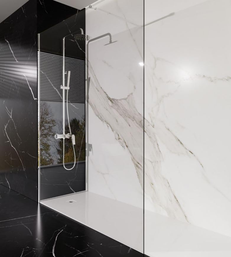 IMEX Mampara Fija de Ducha - SCREEN PRO Panel de Ducha con Vidrio Templado, Perfil de Aluminio, Barra de Soporte y Sellado EVA, Instalación de Pared, Diseño Moderno. (CROMADO, 130 cm)