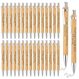 30 Pcs Inspirational Bamboo Pen Thank You Wood Bamboo Pen Employee Appreciation Motivational Quote Ballpoint Pen for Women Men Office Teacher Volunteer Coworker School Supplies Black Ink, 10 Styles