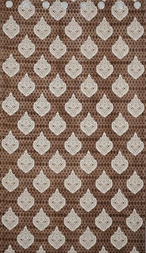 Image of Homefab India 2 Piece Polyester Printed Curtains Room Darkening Panel - Door 7 feet, Damask Brown Curtain