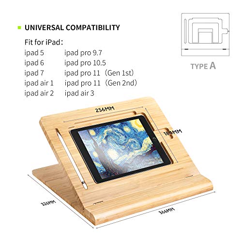 ELETIUO Tablet Stand Holder Adjustable Foldable,Multi-Angle Bamboo Wooden Organizer Desktop Holder for iPad,Stable for Drawing,Watching,Typing (Support Multiple Devices) - Image 2