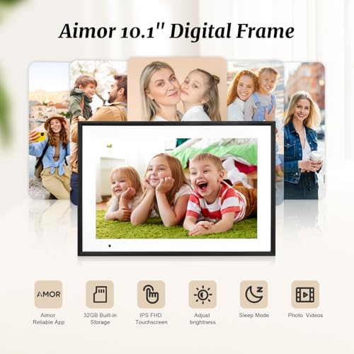 Image of Digital Picture Frame 10.1 Inch Digital Photo Frame 32GB Storage, WiFi Picture Frame with1280x800 IPS Touch Screen, Auto-Rotate Photo Frame Share Your Photos and Videos via AiMOR App, Black