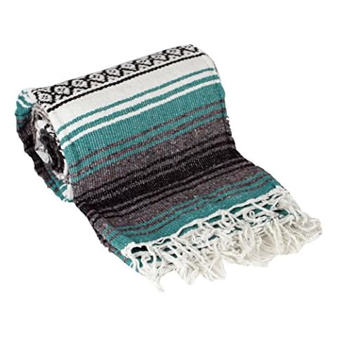 Roger Enterprises Green Large Authentic Falsa Mexican Yoga Meditaion Blanket 7'/5' Southwest Rug Throw Cover