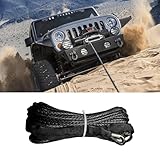Alieemo 1/4'' x 50 Ft Car Synthetic Winch Rope Kit, 10,000LBs Winch Cable Line with Protecting Sleeve and Thimble, Universal Car Accessories for ATV UTV (Black)