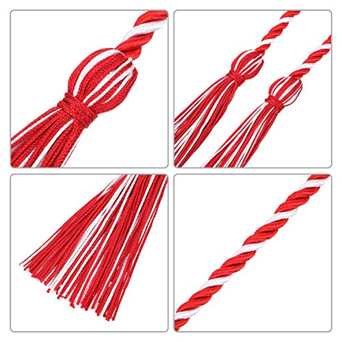 Image of TecUnite Graduation Cords Honor 2026 Polyester Yarn Decorative 67 inch Long Garland Twist Ties with Tassels for Bachelor Gown Graduation(Red with White)