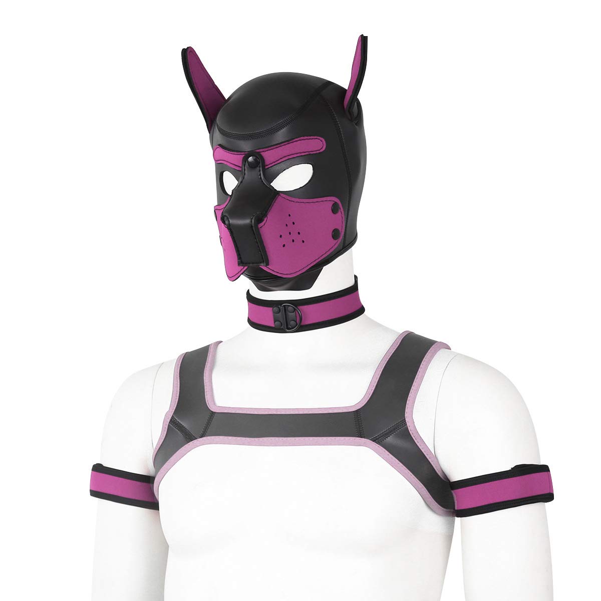 Dog Head Mask Full Face Hood，Pup Play Mask,neoprene Puppy Hood,Pup Play Mask For Men Women For Halloween Cosplay Novelty Costume (Color : Pink, Size : L)