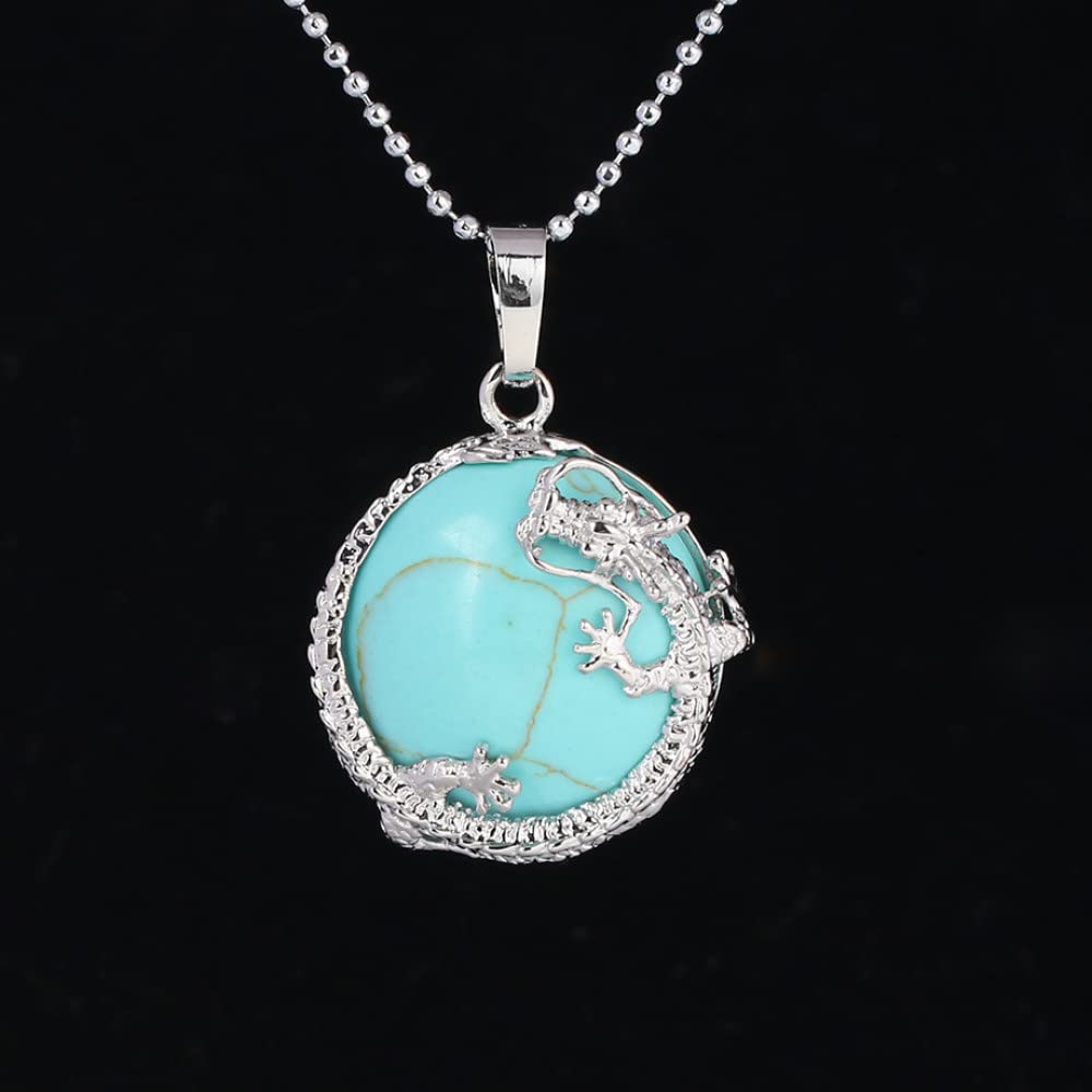 VCPC Natural Gemstone Pendant Necklace,Retro Dragon Styling Turquoise Necklaces,Healing Chakra Pendant,Lucky Charm Pendant Necklaces Jewelry For Men Women