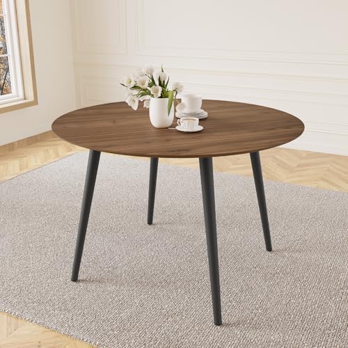 HIPIHOM 43.3 Inch Walnut Round Dining Table for 4, Space-Saving Dinette Perfect for Kitchen Dining Living Room(Walnut Table)