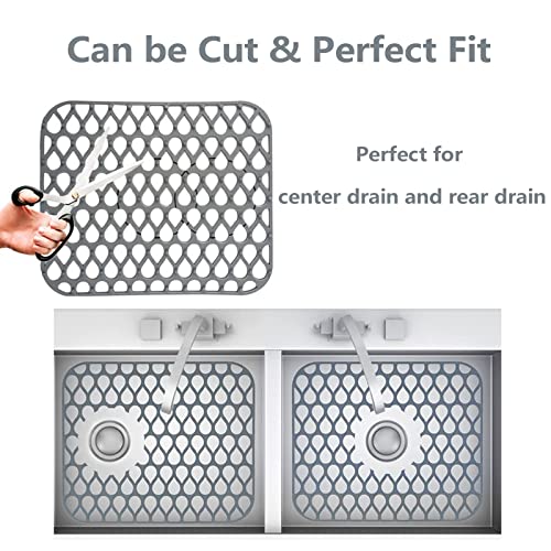 Kitchen Sink Mat, Sink Protectors For Kitchen Sink, Silicone Sink Mats For Stainless Steel Sink, Silicone Drying Mat Dish Dryer Mats, Can Be Cut For Center Drain Or Rear Drain (13.58"X11.6") #TOP2