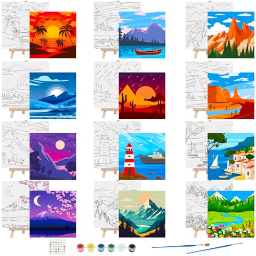 Tenceur 12 Sets Pre Drawn Canvas to Paint Kid Adult ...