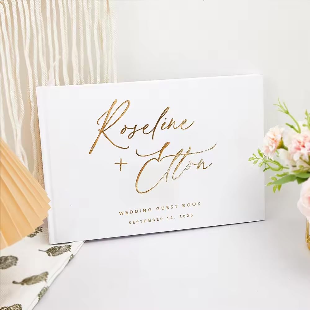 Libro degli ospiti personalizzato per matrimonio con nome e data personalizzati, elegante e semplice, ricordo per addio al nubilato, ricevimento di nozze, libro firmato per gli ospiti