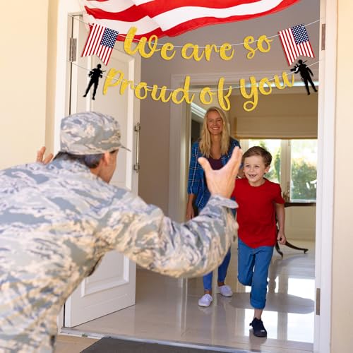 Image of We Are So Proud of You Banner Sign Military Going Away Bunting Banner Flag Patriotic Soldier Garland for Memorial Day Military Day Party Decorations Supplies
