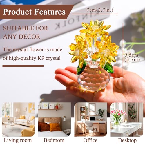 Lotus en cristal de prestige, fleur jaune taillée pour collection - 6