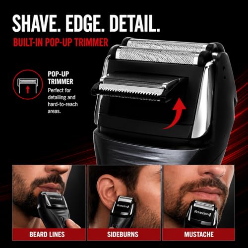 Image of Remington F5 Power Series Foil Shaver, Electric Razor for Men, Cordless Rechargeable with Pop Up Trimmer, Pivot & FlexFoil Technology, Lightweight Handheld Design, Black