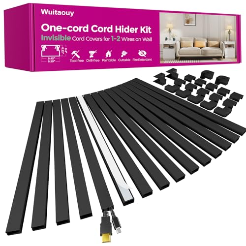 Black Cord Hider 212.6in Cord Covers for 1-2 Wires on Wall Paintable Cable Hider Wire Hider Wire Covers for Cords on Walls Easy Set-up Cable Raceway Management to Hide Cords W0.59 H0.4in Black
