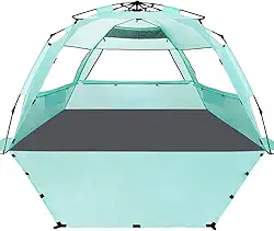WhiteFang Barraca de praia pop-up Deluxe XL para 3 a 4 pessoas, proteção UV, piso extensível com 3 janelas ventiladas, além de bolsa de transporte, estacas e linhas (verde menta)