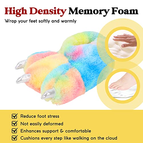 Image of Women Plush Animal Paw Slippers Funny Novelty Bear Claw Slippers Cozy Furry Warm Memory Foam Slippers Gifts for Halloween Christmas
