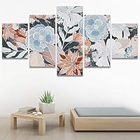 SIGNWIN 5 Panel Canvas Wall Art Modern Art Bouquet Colorful Decorative Elements Floral Multicolor Photography - 60