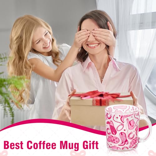 Taza de vidrio 12 oz color rosa con diseño vaquero miniatura 4