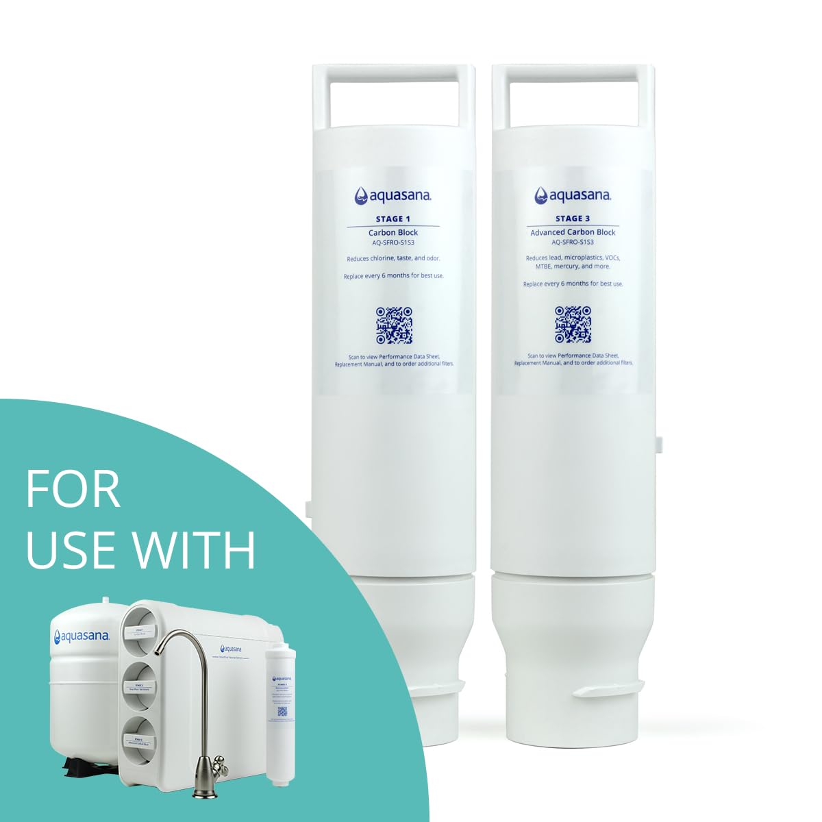 Aquasana SmartFlow™ Umkehrosmose-Wasserfilter, Stufe 1 und Stufe 3, Ersatz-Kohlefilter und fortschrittliche Claryum-Filter, halten 6 Monate, nicht kompatibel mit OptimH2O, nur Ersatz