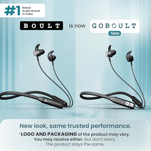 Image of GOBOULT FXCharge Bluetooth Earphone with 32H Playtime, Dual Pairing Neckband, Zen ENC Mic, Type-C Fast Charging (5Mins=7.5Hrs), 14.2mm Bass Driver IPX5 Silicone Neck Band(Black)