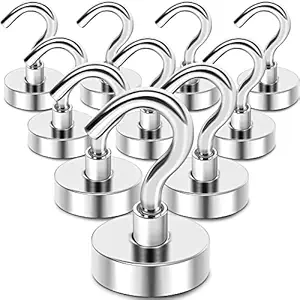 MIKEDE Magnetic Hooks Heavy Duty, 25Lbs Neodymium Magnets with Hooks for Refrigerator, 10Pcs Strong Cruise Hooks for Hanging, Magnetic Hanger for Grill, Toolbox, Storage